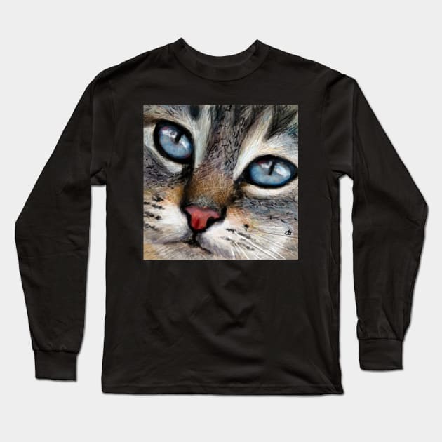 CAT - Blue Eyes Long Sleeve T-Shirt by Angie Braun